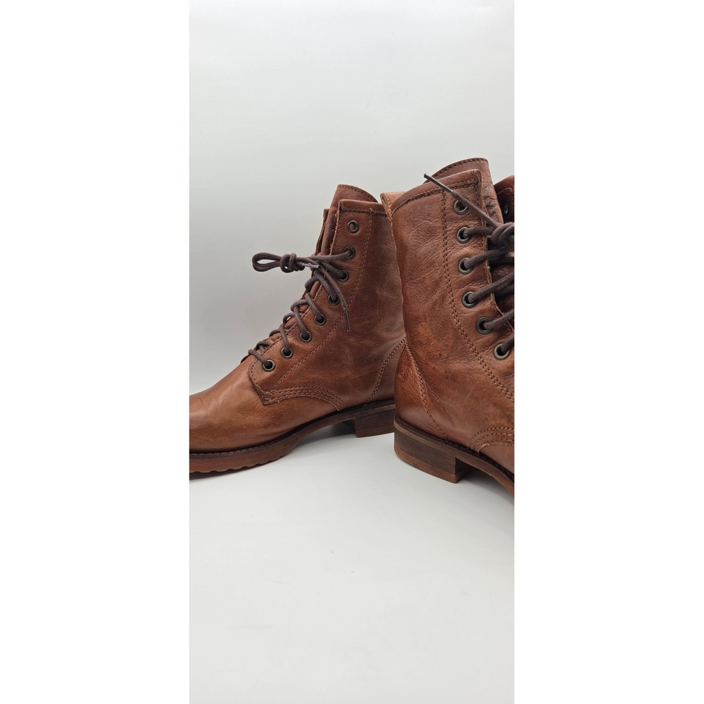 Frye Veronica Women's Combat Boots 8 B Cognac Brown Leather Lace Up Goodyear - Picture 13 of 16